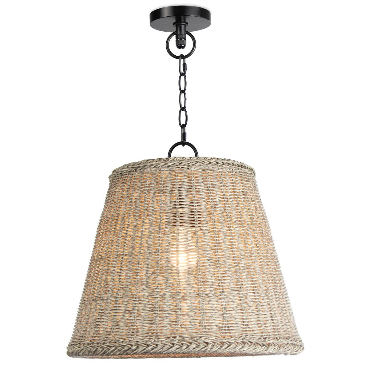 Augustine Outdoor Pendant - Large. Light on. Front view.