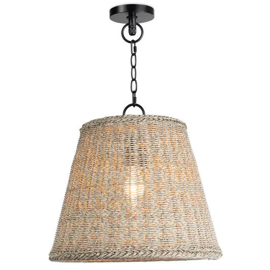 Augustine Outdoor Pendant - Large. Light on. Front view.