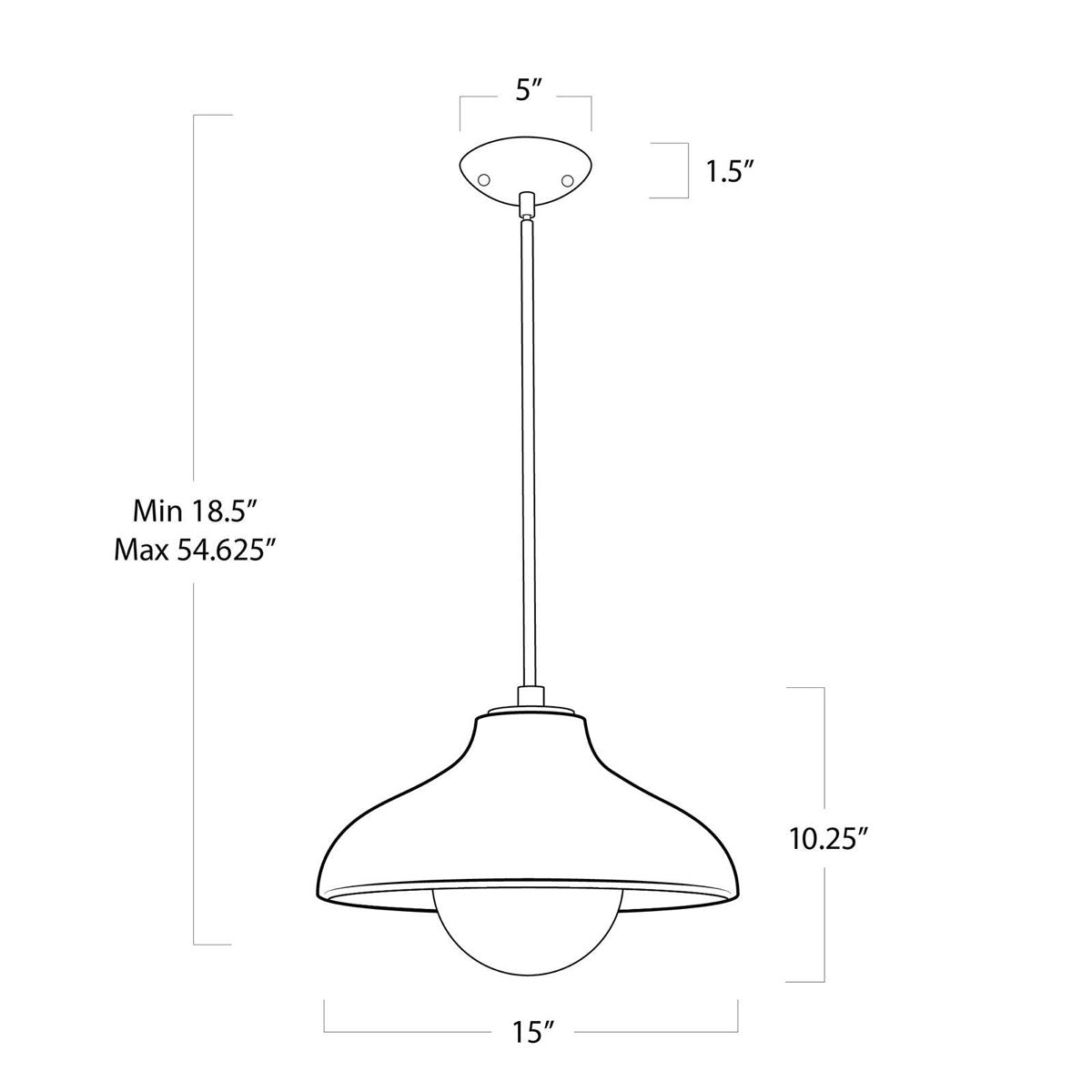 Surfside Wood Pendant with dimensions. Dimension view.
