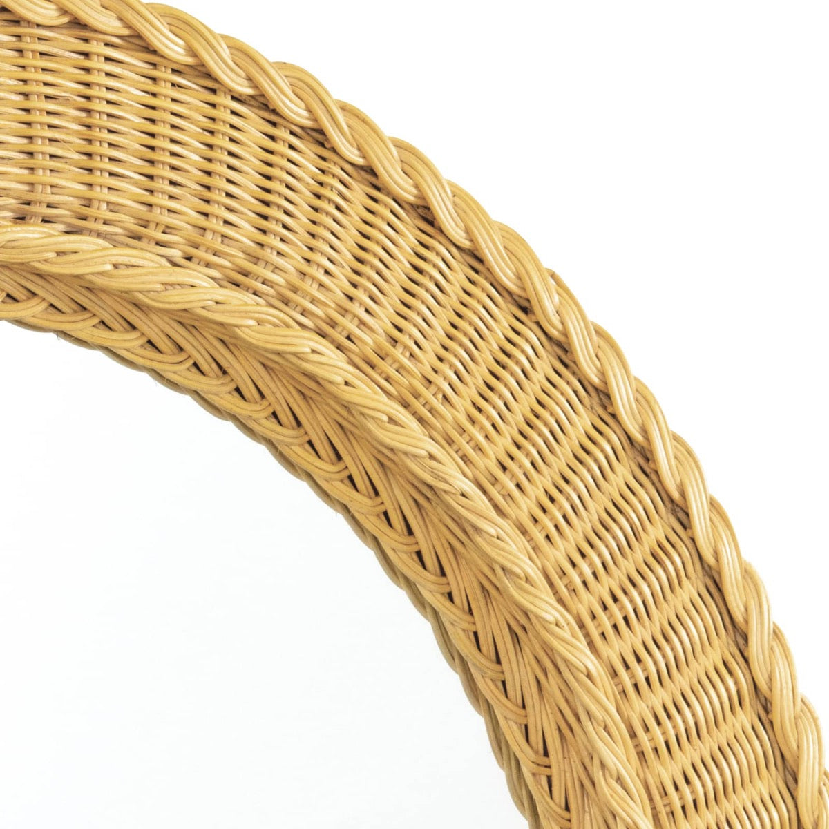 Rhode Rattan Mirror top right corner. Detail view.