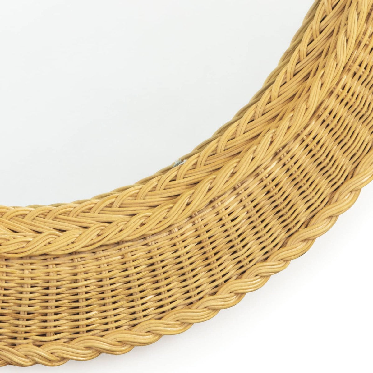 Rhode Rattan Mirror bottom right corner. Detail view.