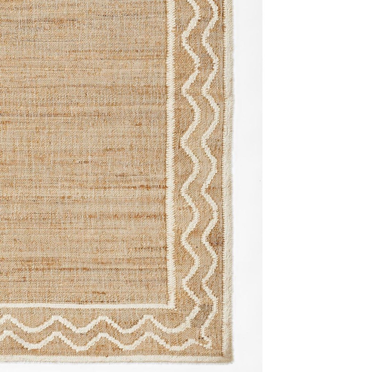 Ripple Jute Rug corner detail. Close-up detail view.
