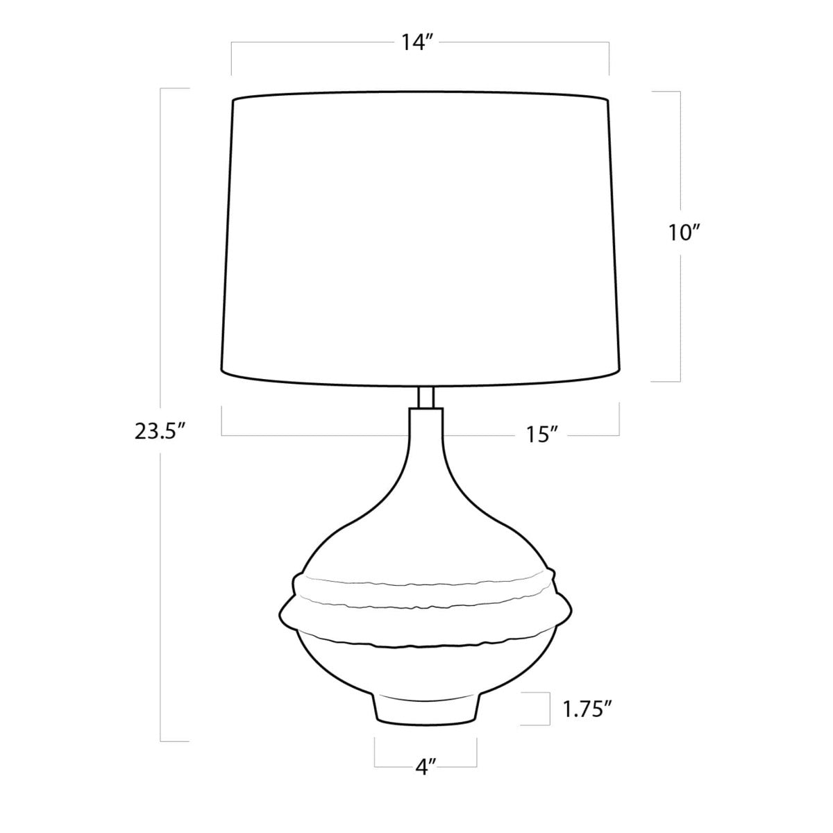 Viva Table Lamp with dimensions. Dimension view.