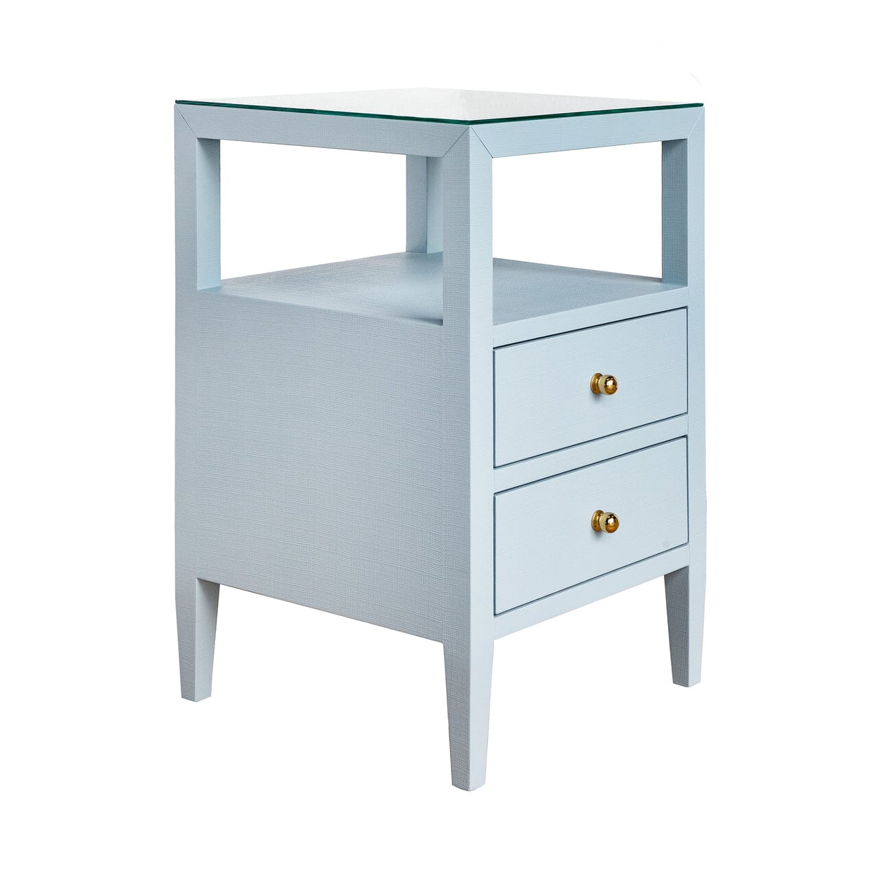 Roscoe Side Table Cabinets & Chests Lt. Blue Linen | Polished Brass 