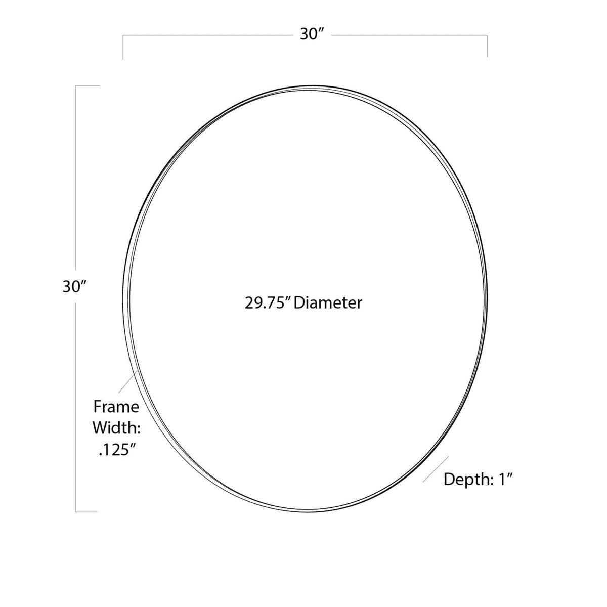 Rowen Mirror with dimensions. Dimension view.