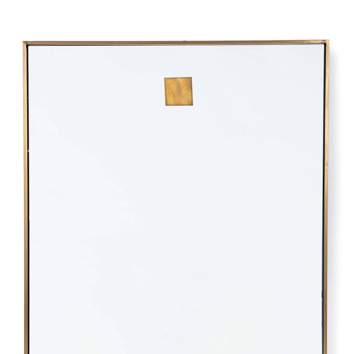 Ruby Rectangle Mirror top Natural Brass. Detail view.