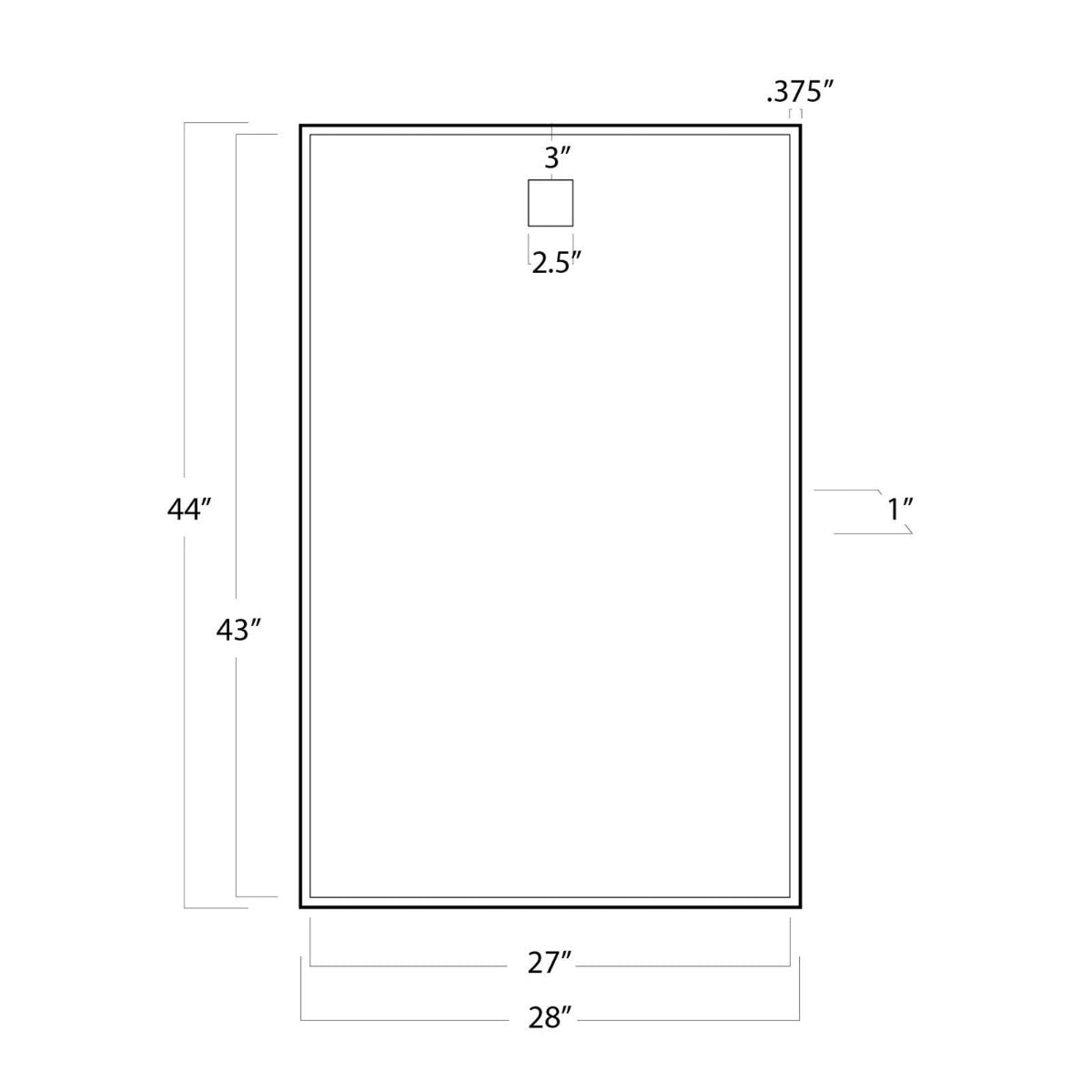 Ruby Rectangle Mirror with dimensions. Dimension view.