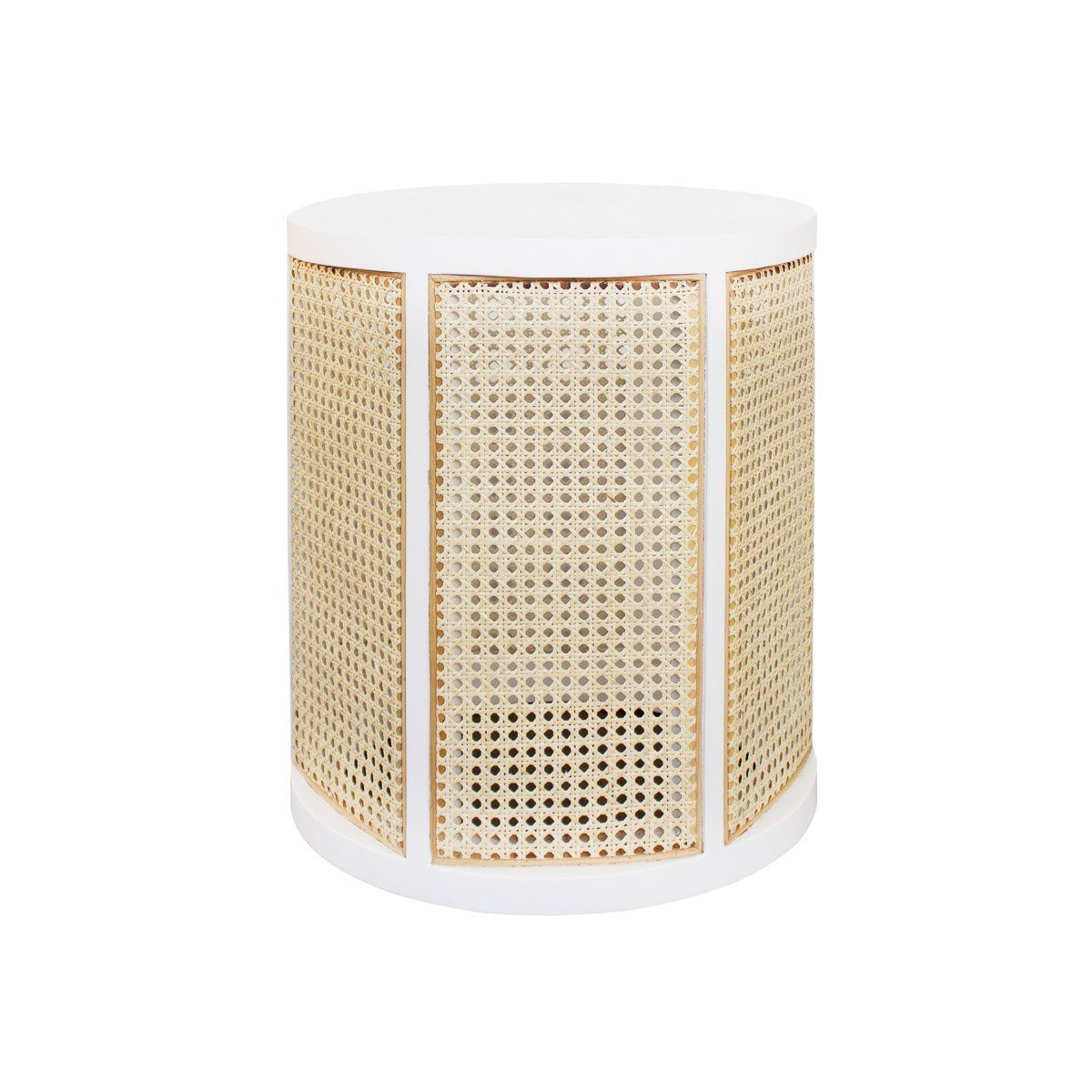 Sadie Side Table Matte White Lacquer | Natural Caning. Front view.