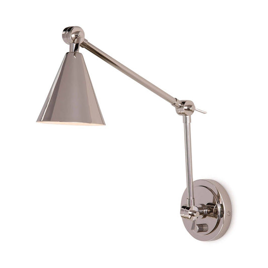 Sal Task Sconce Polished Nickel. Left angle view.