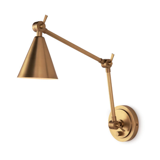 Sal Task Sconce Natural Brass. Left angle view.