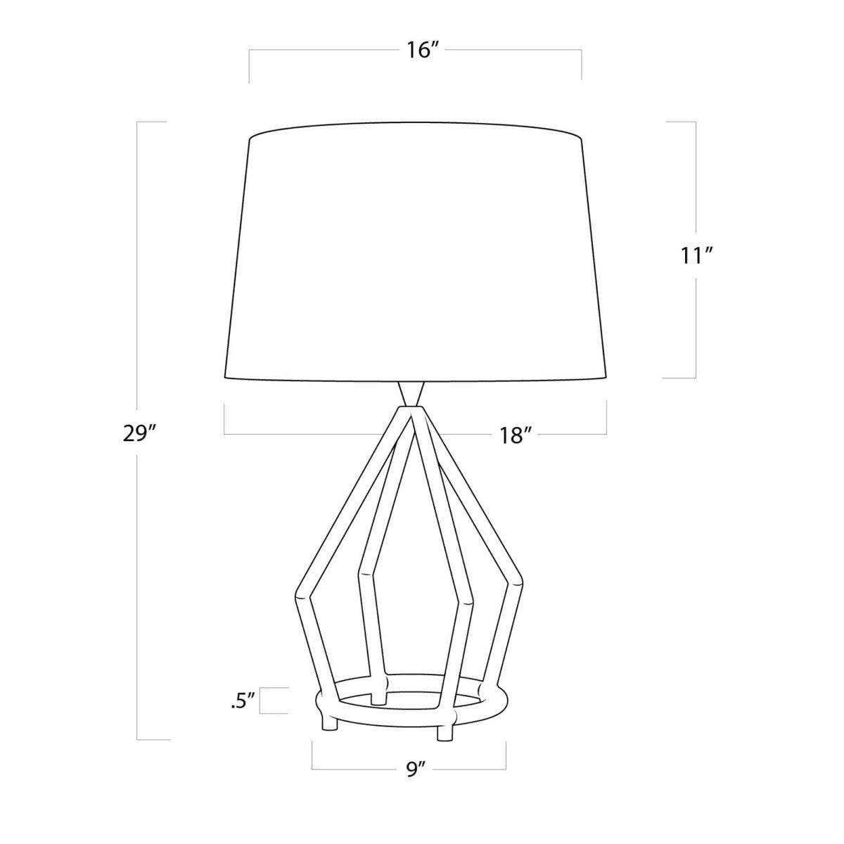 Bimini Table Lamp with dimensions. Dimension view.