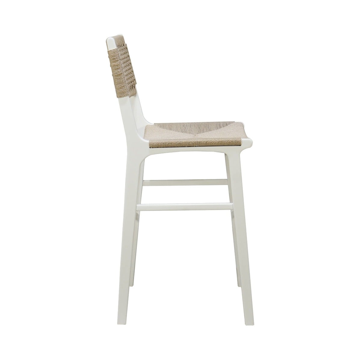 Munro Bar Stool Matte White Lacquer. Right side view.