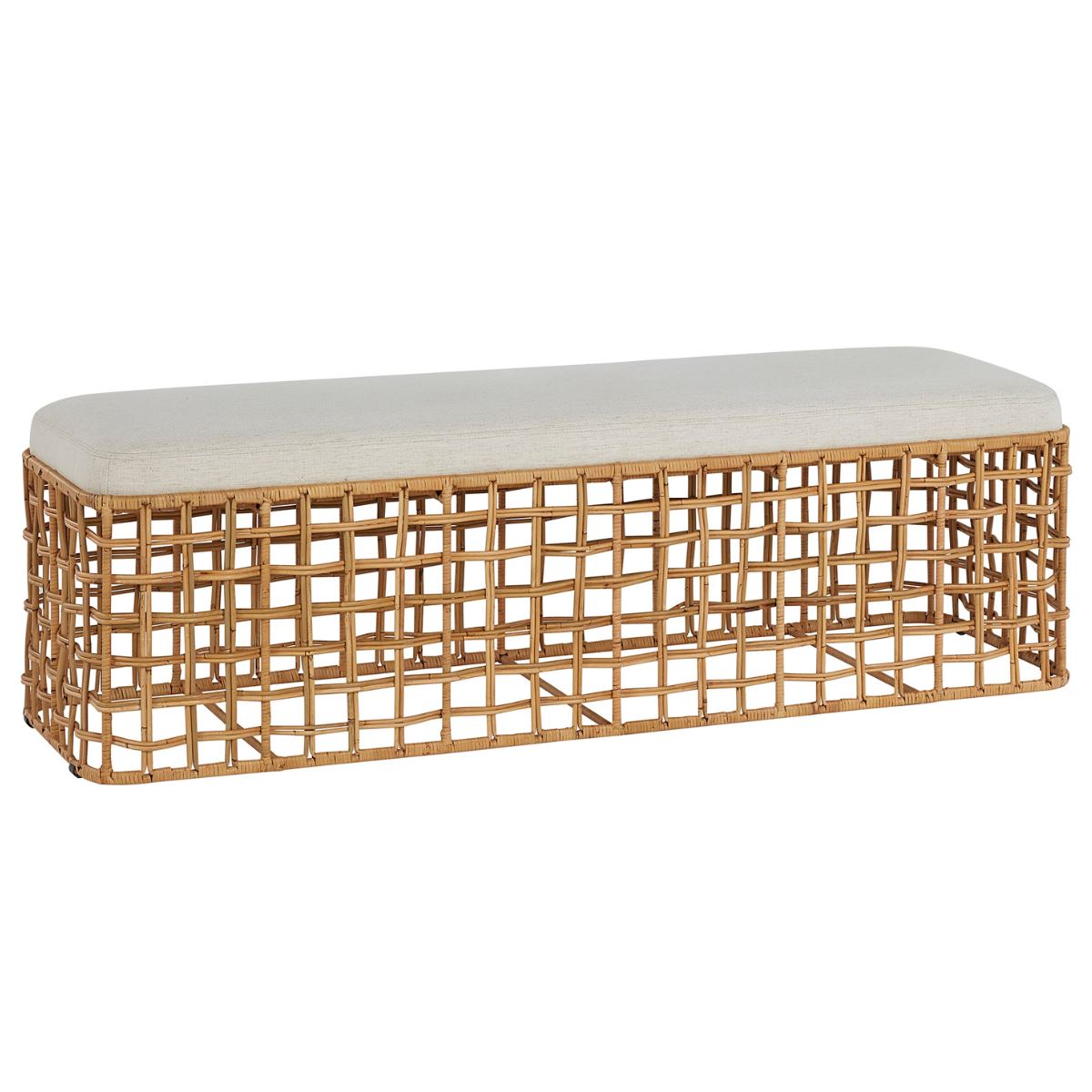 Sira Rattan Bench. Front view.