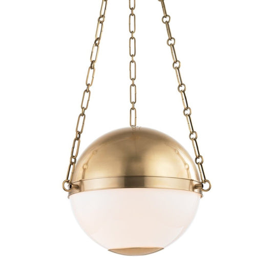 Christine Pendant Aged Brass. Front view.