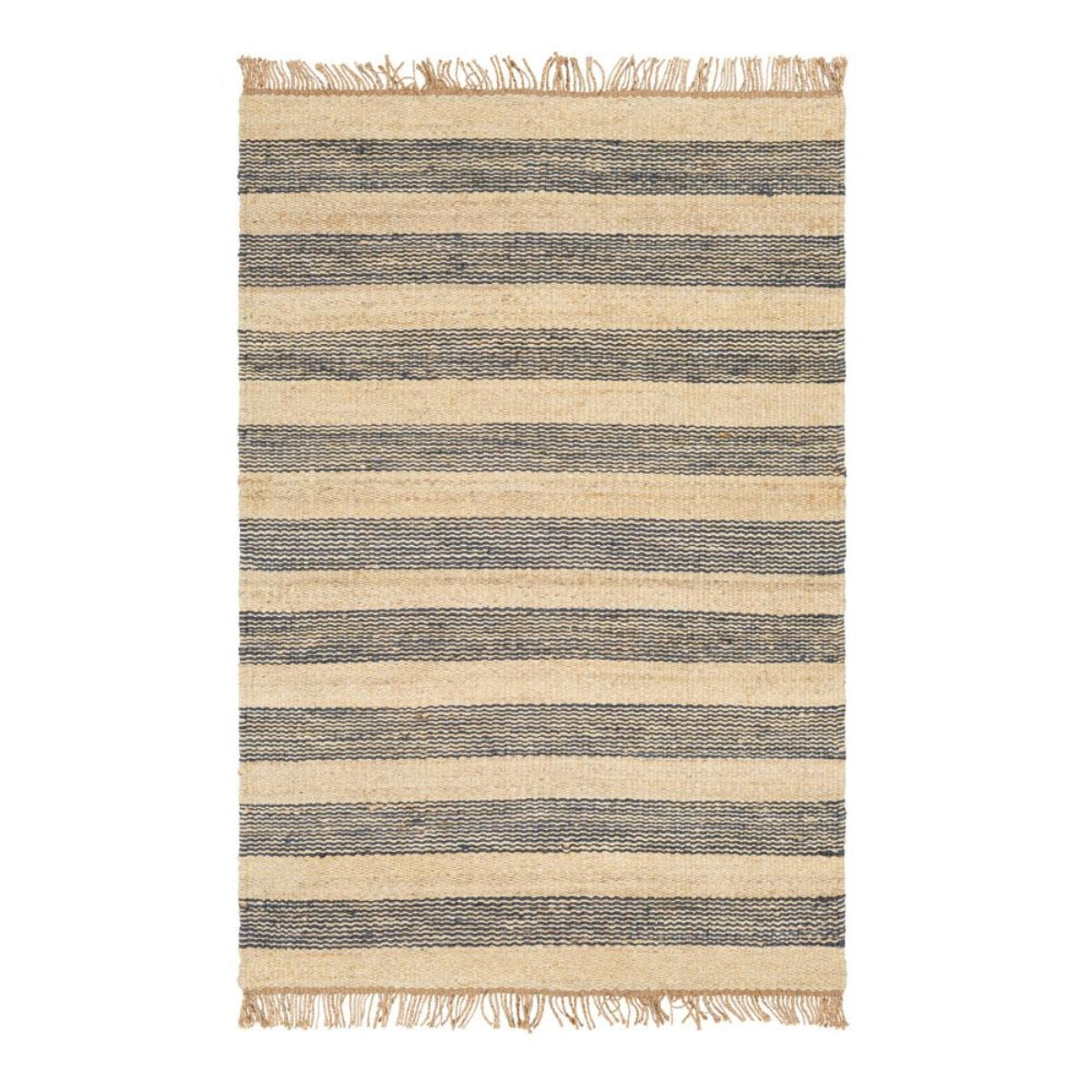 Striped Jute Rug - Navy 5' x 7'6. Top view.