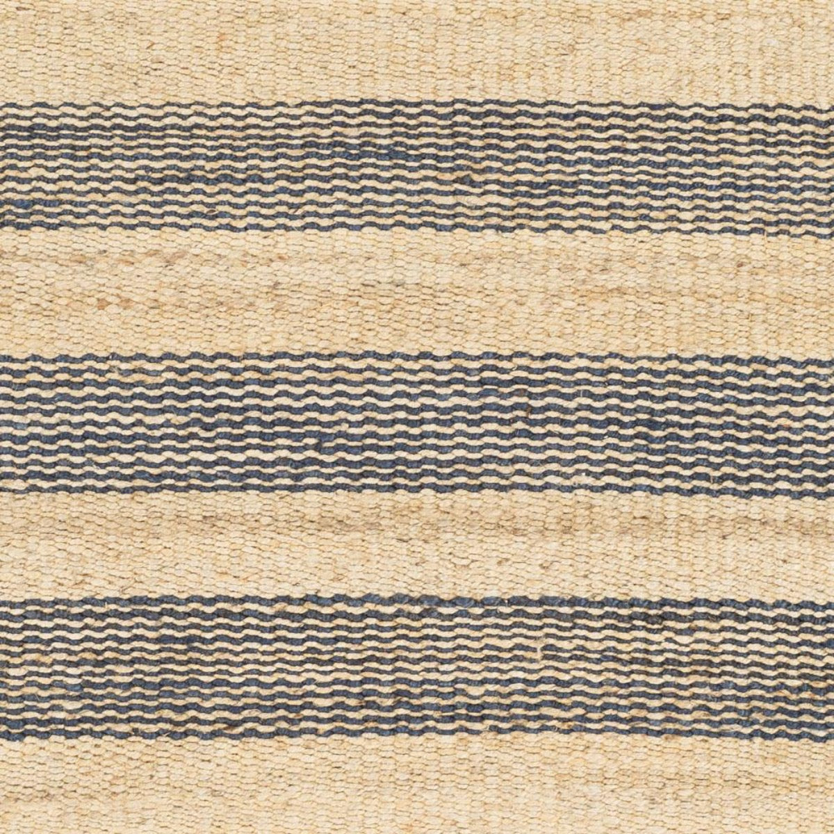 Striped Jute Rug - Navy 18" Sample. Top view.
