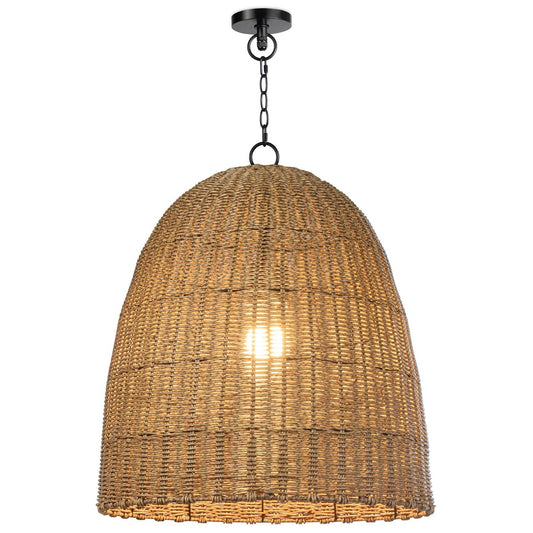Beehive Outdoor Pendant - Large. Light on. Front view.