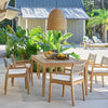 Beehive Outdoor Pendant - Large styled above a neutral outdoor dining table. Styled view.