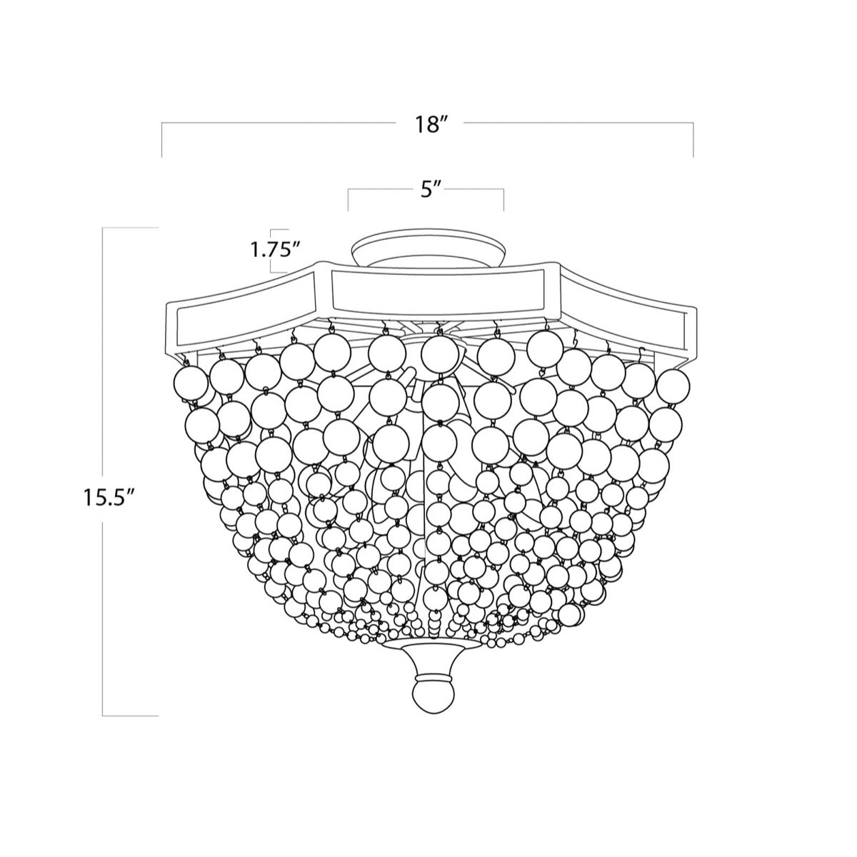 Victoria Semi Flush Mount with dimensions. Dimension view.