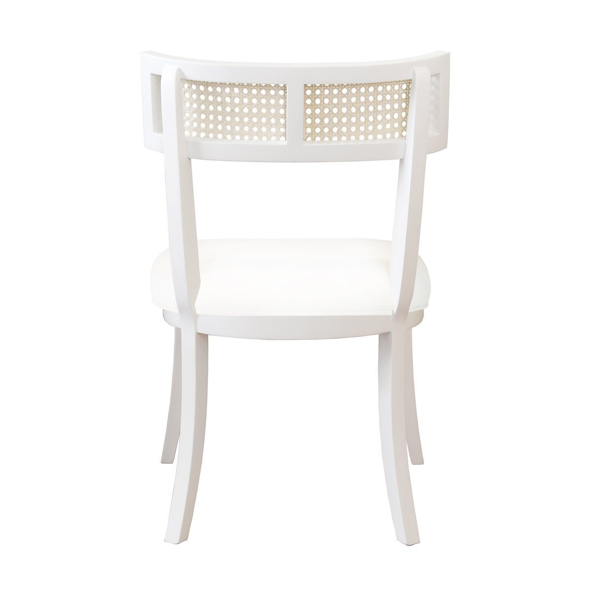 Violet Chair Matte White | White Linen. Back view.