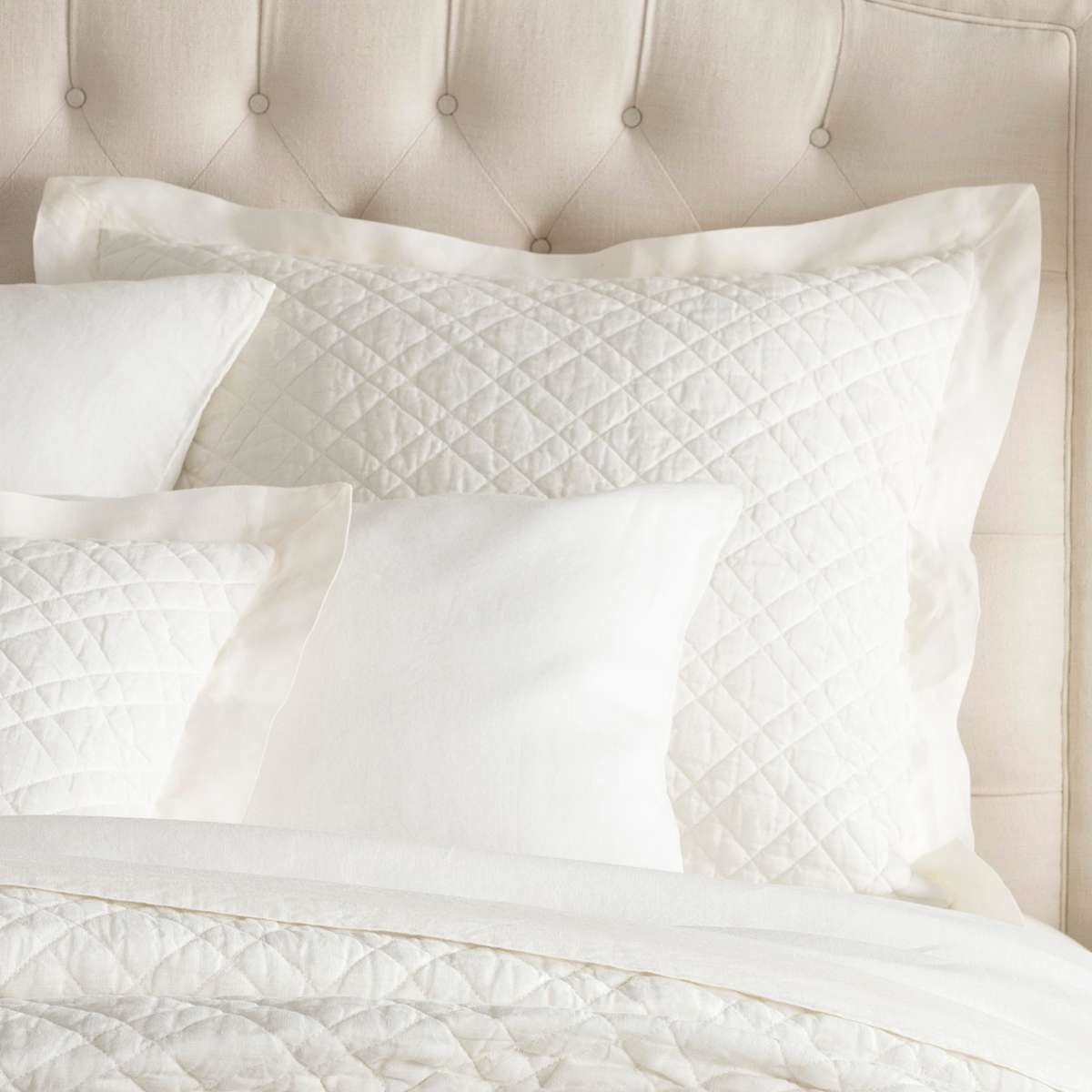 Washed Linen Ivory Quilted Sham Bedding 