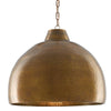 Westport Large Brass Pendant. Light on. Front view.