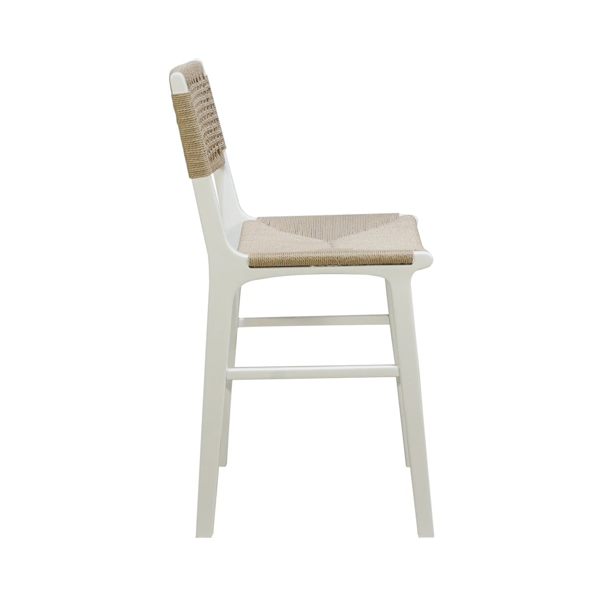 Munro Counter Stool Matte White Lacquer. Right side view.