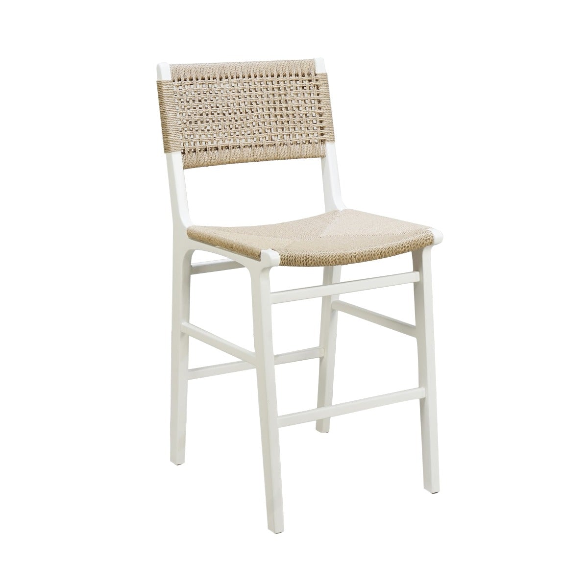 Munro Counter Stool Matte White Lacquer. Right angle view.