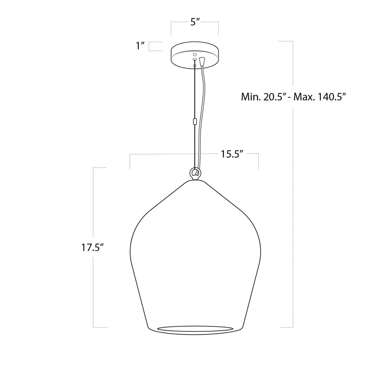 Georgian Pendant with dimensions. Dimension view.