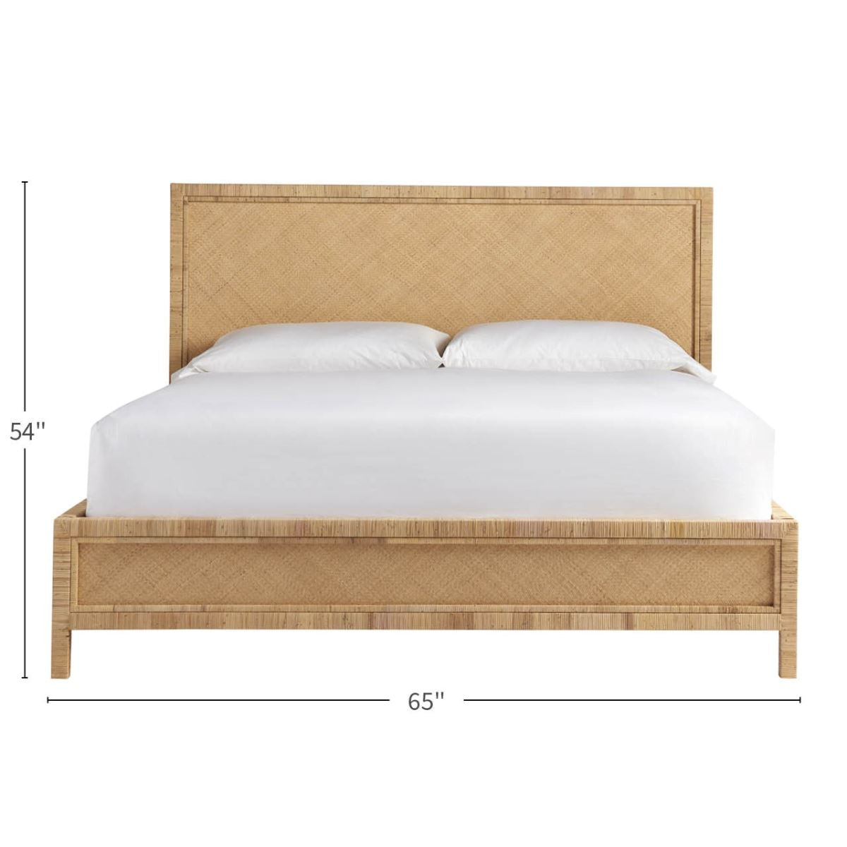 Willow Rattan Bed - Queen with dimensions. Dimension view.