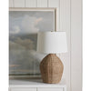 Georgian Table Lamp styled on a white table with artwork. Styled view.