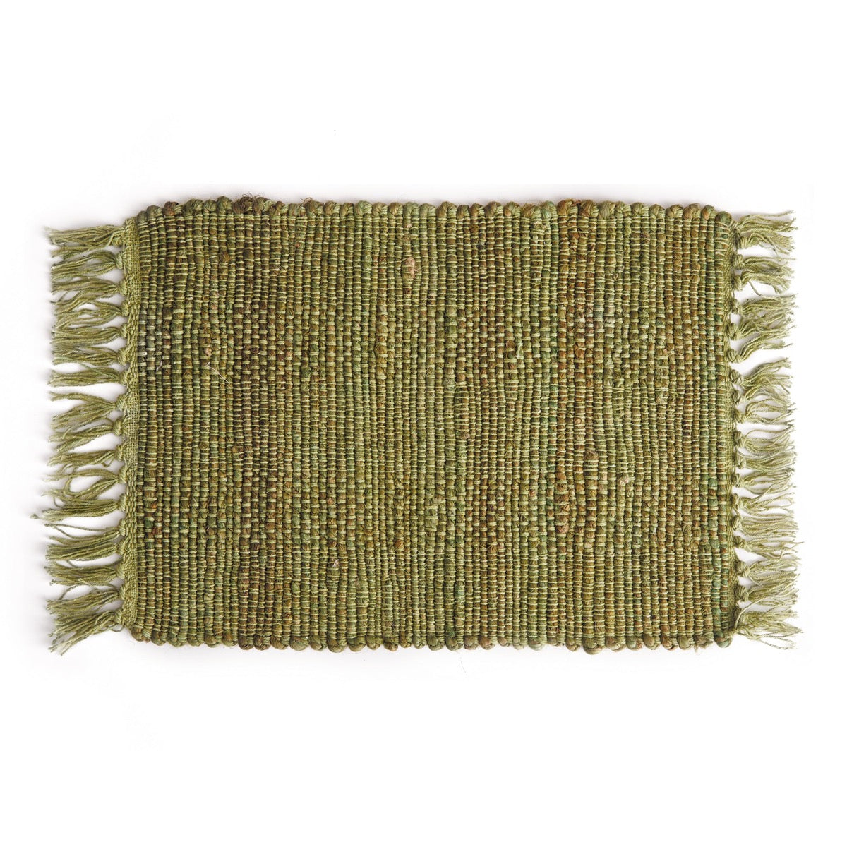 Woven Fringe Placemat - Green. Top view.