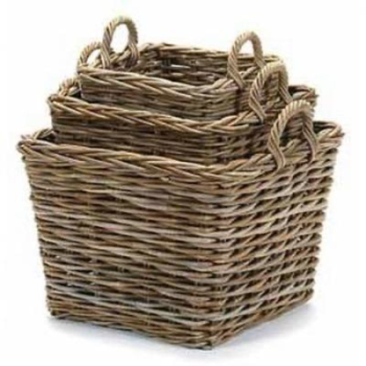 Woven Square Wicker Basket. Right-angled view.