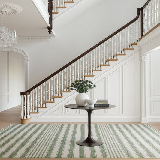 Xaren Coastal Striped Machine Washable Rug - Green