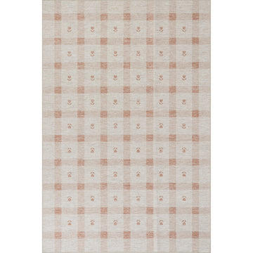 Elenica Peach Modern Plaid Machine Washable Rug