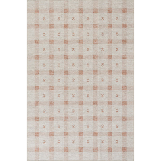 Elenica Peach Modern Plaid Machine Washable Rug
