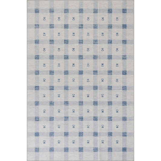 Valen Modern Plaid Machine Washable Rug - Blue