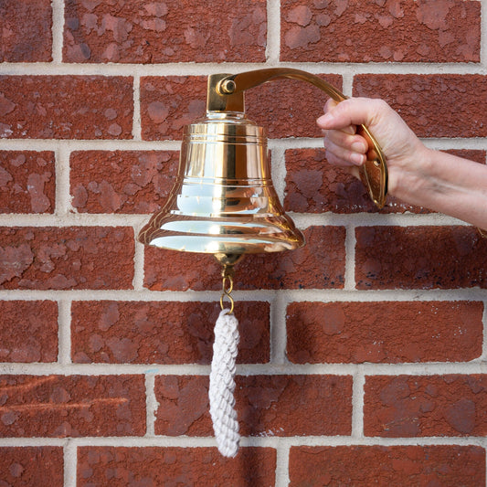 6″ Nautical Polished Brass Ship Bell w/Rope Clapper Handle Objects & Accents 