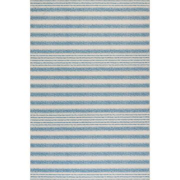 Vion Coastal Striped Machine Washable Rug - Blue
