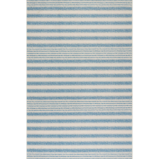 Vion Coastal Striped Machine Washable Rug - Blue