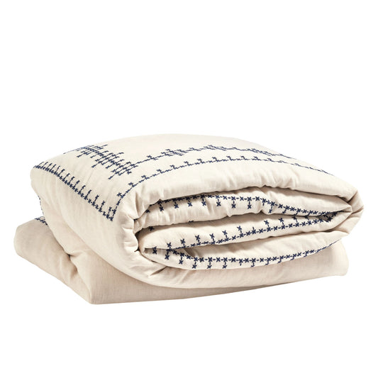 Cross-Stitch Linen Navy Duvet Cover