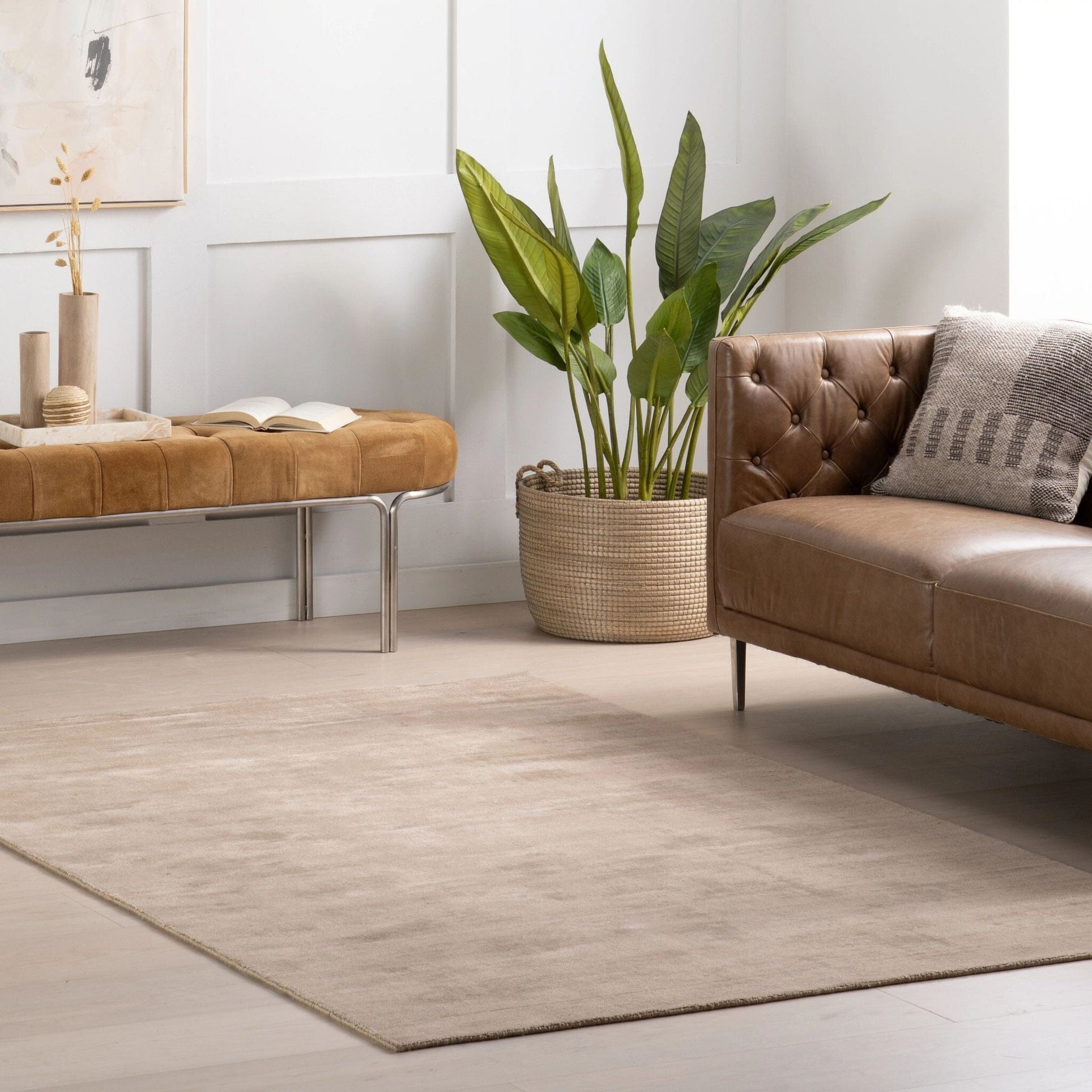 Alva Taupe Hand Loom Knotted Viscose Rug Rugs 