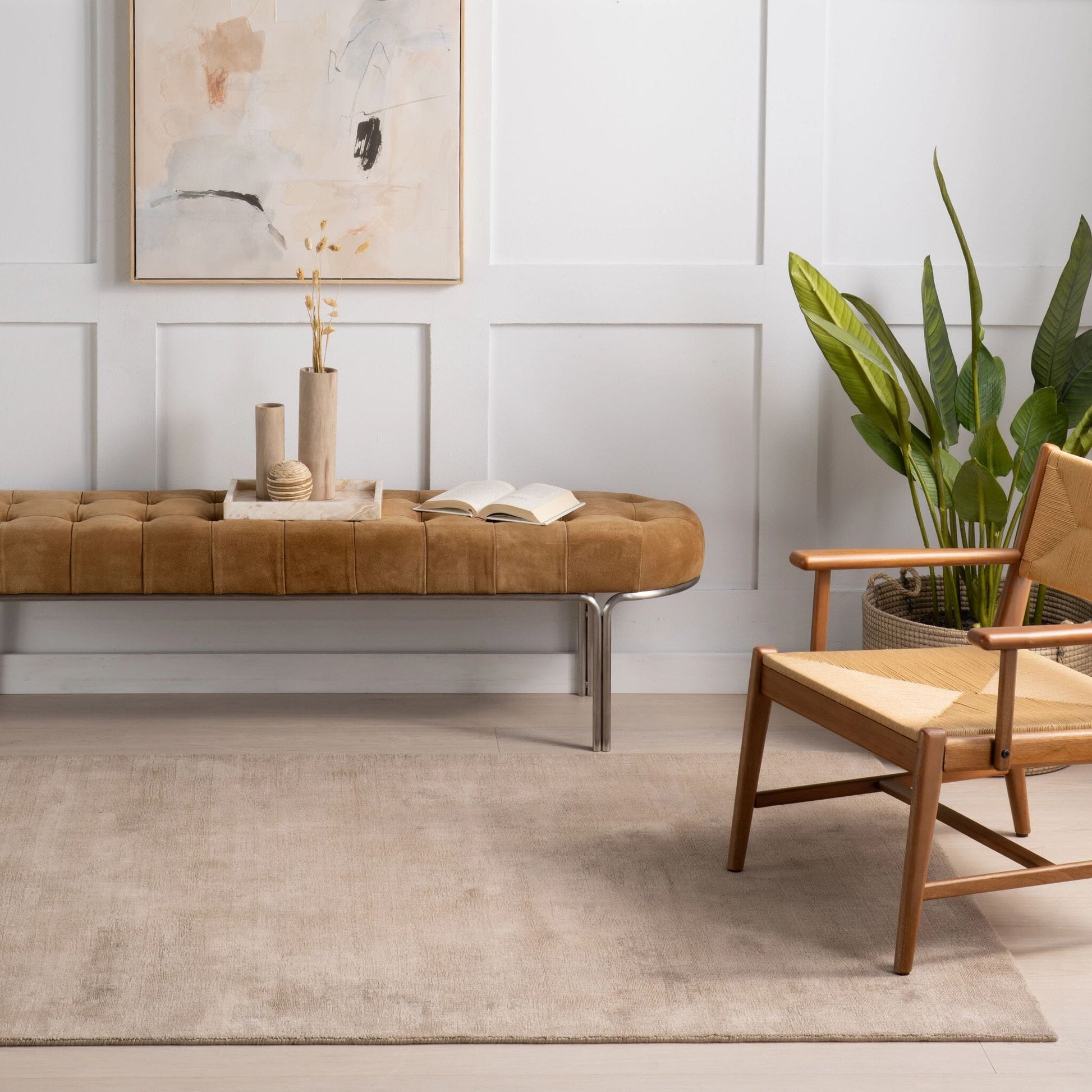 Alva Taupe Hand Loom Knotted Viscose Rug Rugs 
