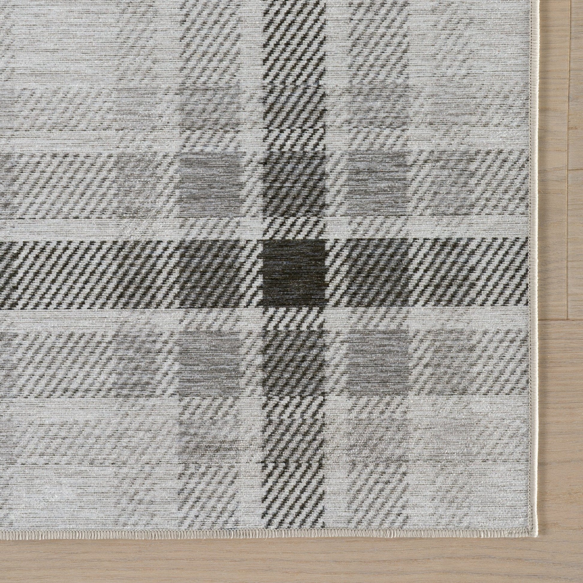 Andri Modern Plaid Machine Washable Rug - Black Rugs 
