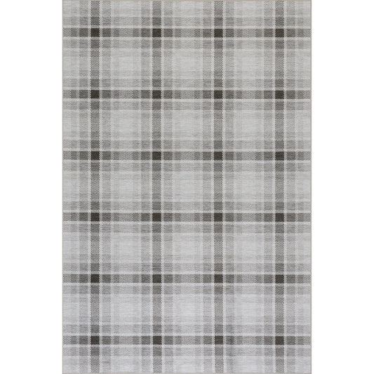 Andri Modern Plaid Machine Washable Rug - Black Rugs 