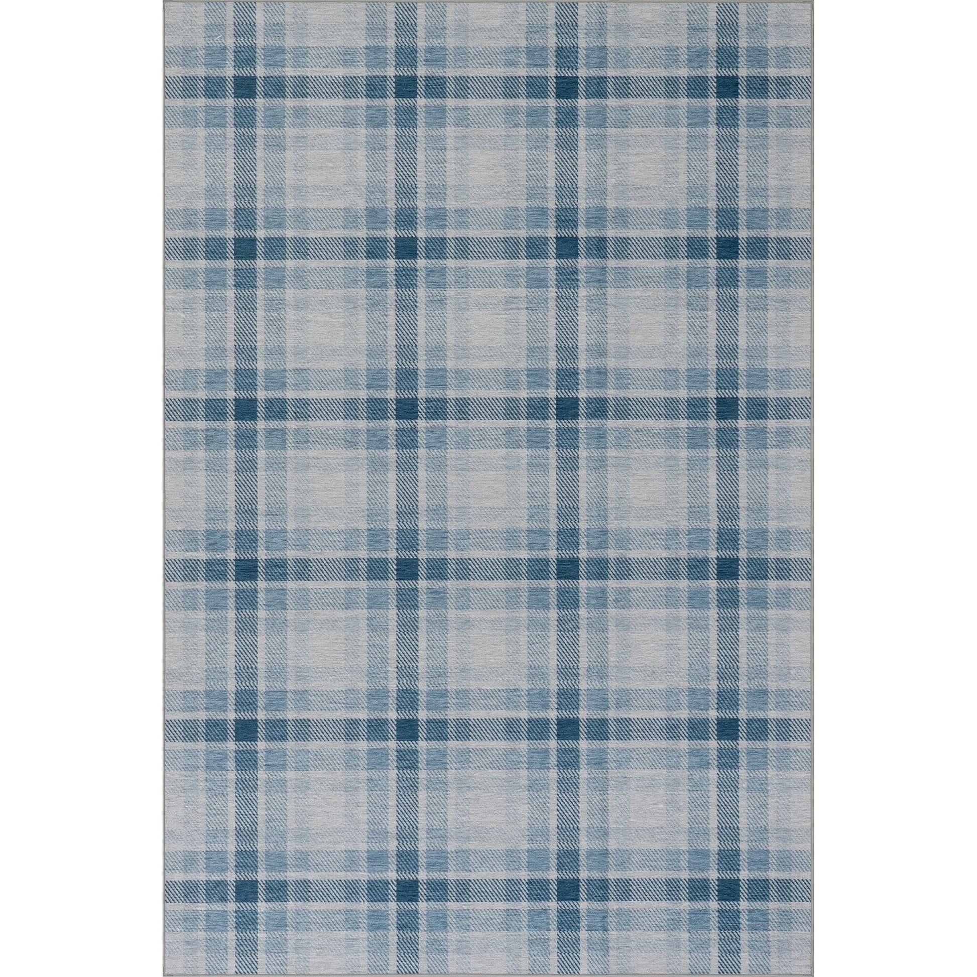 Andri Modern Plaid Machine Washable Rug - Blue Rugs 