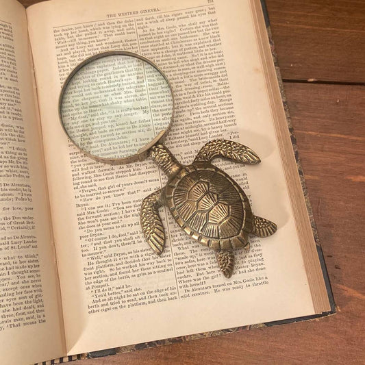 Antiqued Brass Turtle Magnifying Glass, 7” Home Accents 
