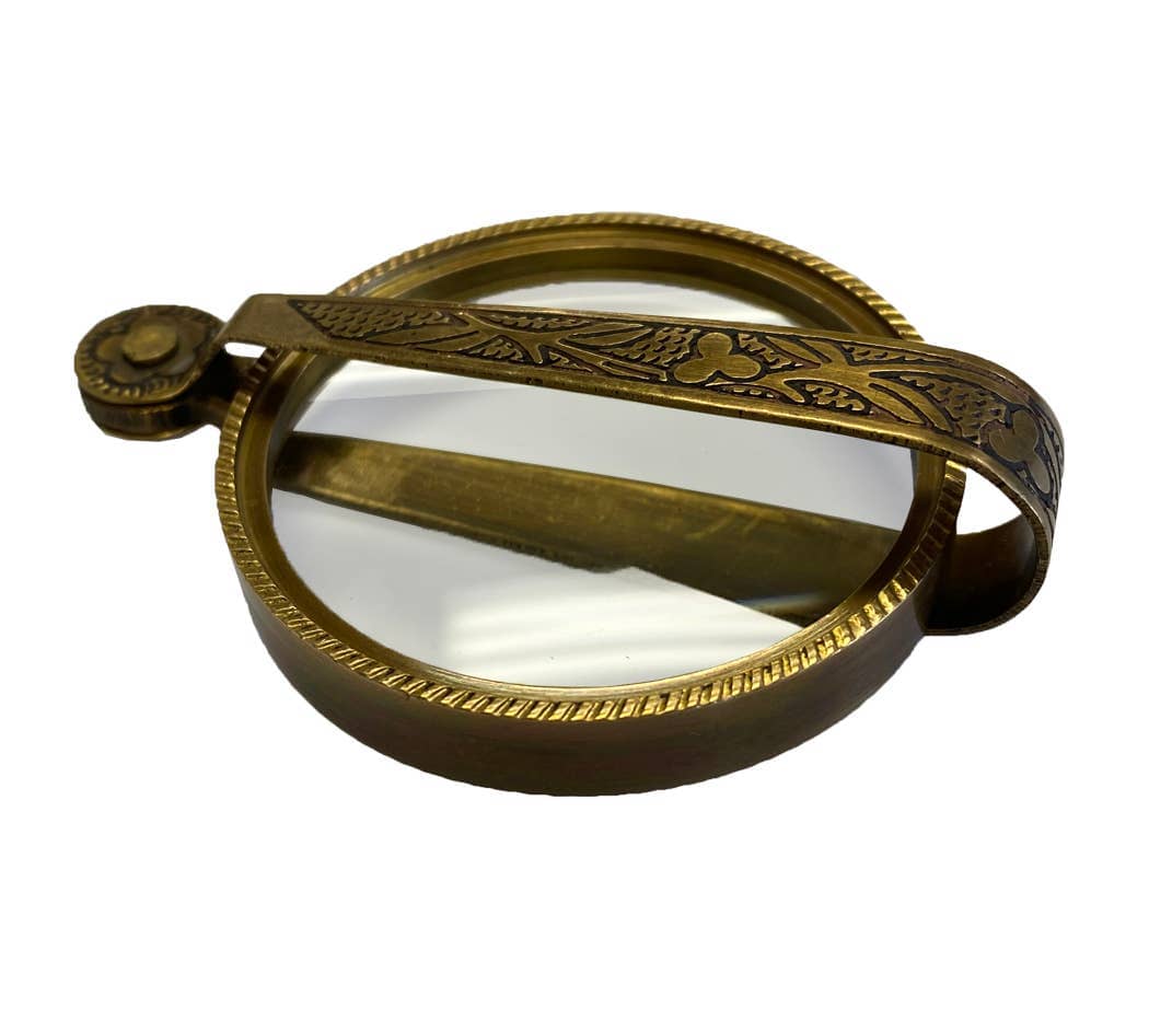 Antiqued Folding Brass Magnifying Glass | Tabletop decor Home Accents 