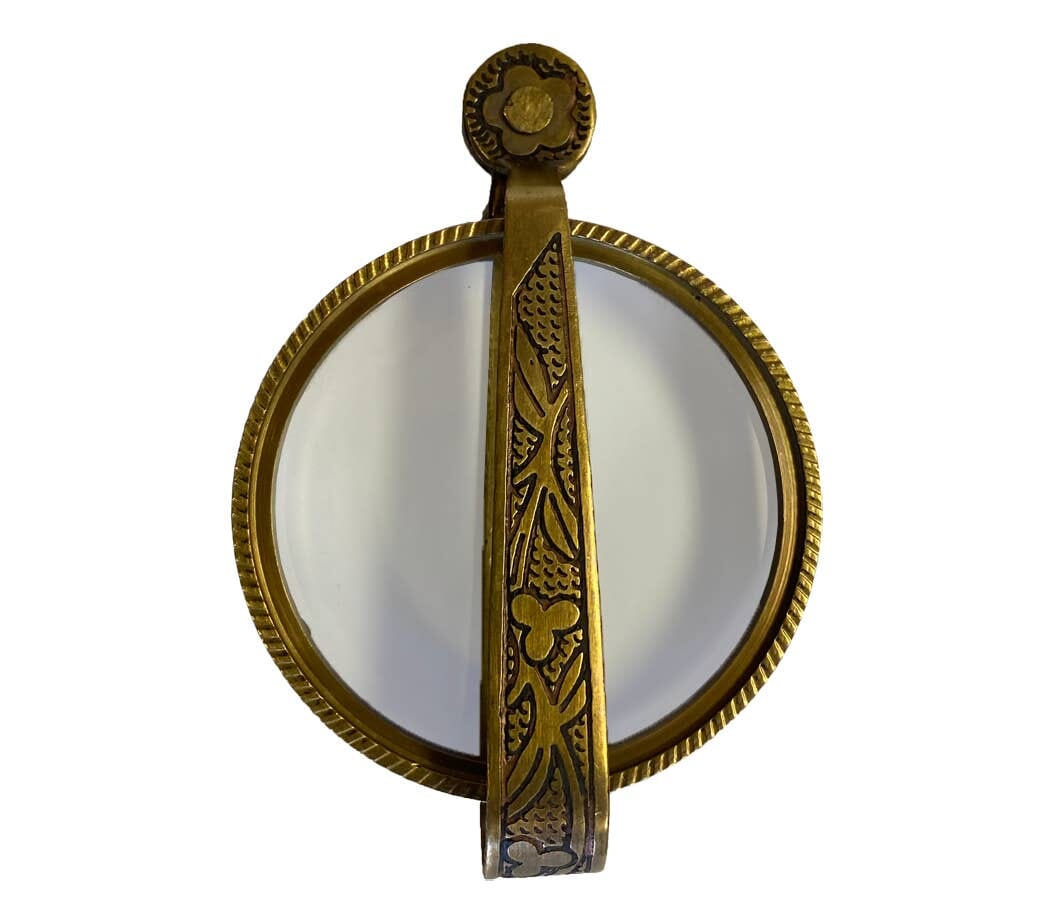 Antiqued Folding Brass Magnifying Glass | Tabletop decor Home Accents 