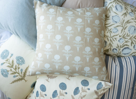 Aria Blue Block Print Pillow 22" Pillows 